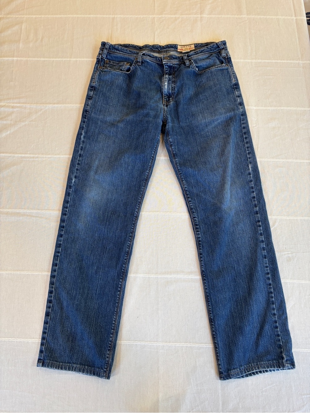 Orvis Denim Mens 36x30.5 Blue Straight Leg Jeans 2ABN Medium Wash Stretch